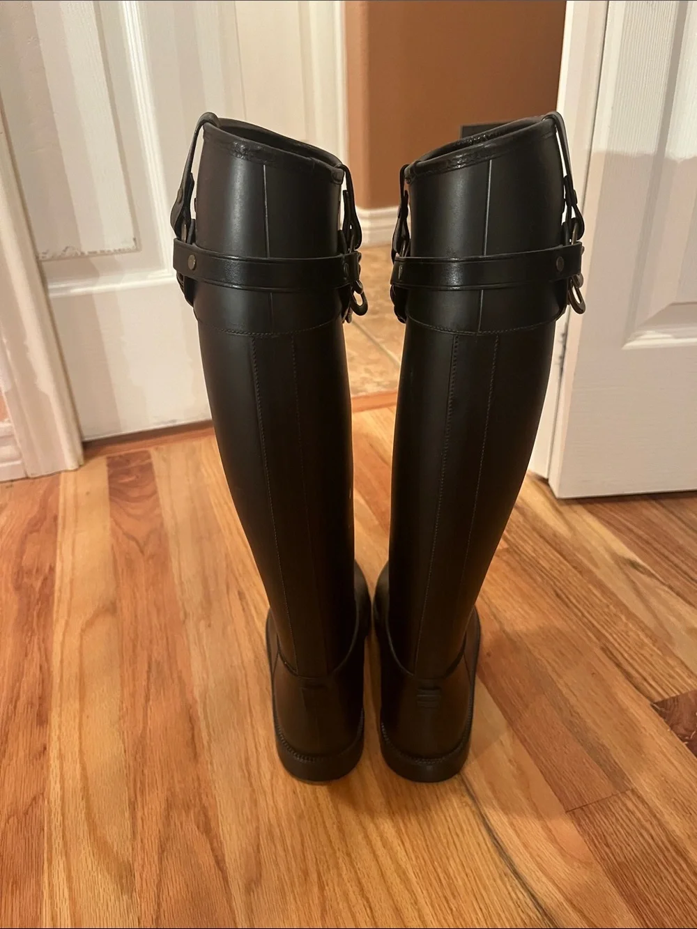 Burberry Black Over-the-Knee Rain Boots with Chain Accent